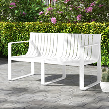 Outdoor Weather-Resistant 2-Person Bench with Curved Backrest, Slatted Design Plastic Loveseat for Patio Poolside Backyard Garden Deck Lawn