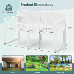 Outdoor Weather-Resistant 2-Person Bench with Curved Backrest, Slatted Design Plastic Loveseat for Patio Poolside Backyard Garden Deck Lawn