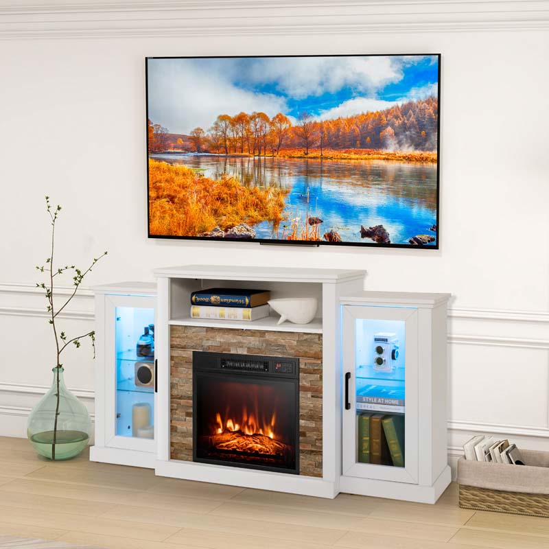 Fireplace TV Stand with 16 Color LED Lights for TVs up to 65", TV Console Entertainment Center with 18" Electric Fireplace Insert