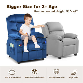 Kids Recliner Chair Adjustable Velvet Lounge Sofa with Cup Holders, 3 Pockets, Retractable Footrest, Toddler Furniture Sofa for Boys Girls Room