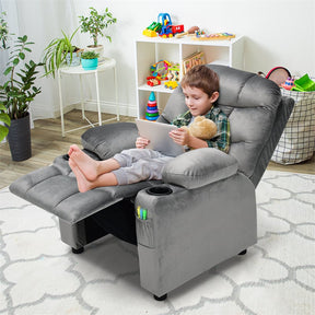 Kids Recliner Chair Adjustable Velvet Lounge Sofa with Cup Holders, 3 Pockets, Retractable Footrest, Toddler Furniture Sofa for Boys Girls Room
