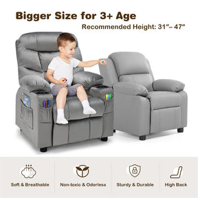 Kids Recliner Chair Adjustable Velvet Lounge Sofa with Cup Holders, 3 Pockets, Retractable Footrest, Toddler Furniture Sofa for Boys Girls Room