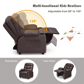 Kids Recliner Chair Adjustable Velvet Lounge Sofa with Cup Holders, 3 Pockets, Retractable Footrest, Toddler Furniture Sofa for Boys Girls Room