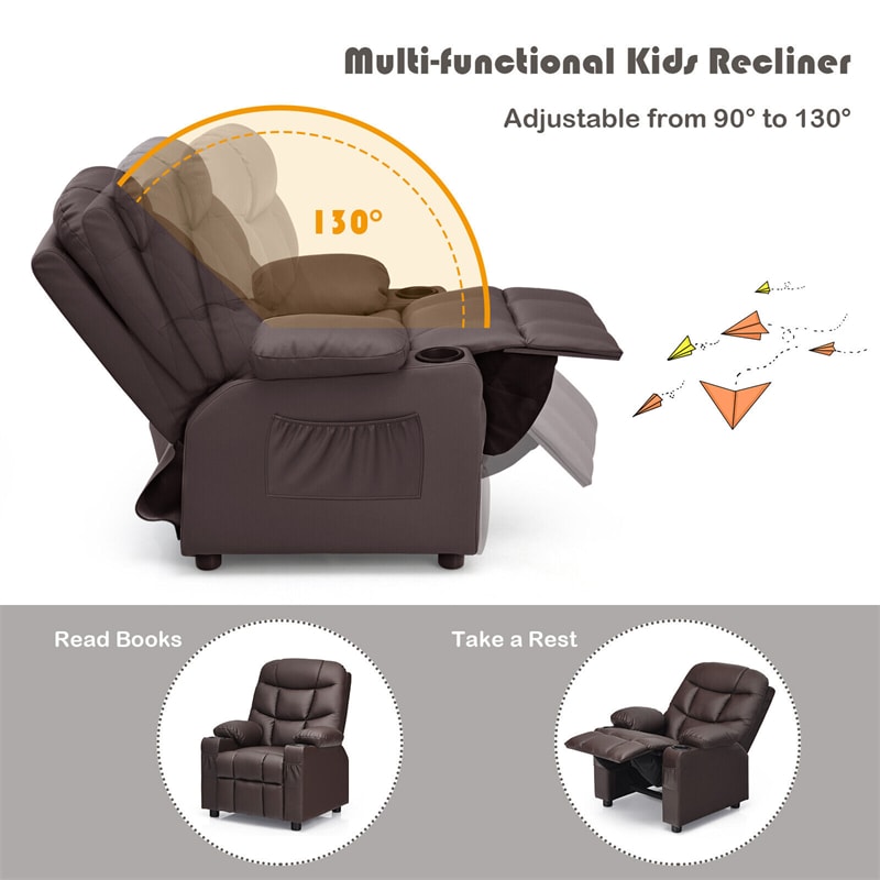 Kids Recliner Chair Adjustable Velvet Lounge Sofa with Cup Holders, 3 Pockets, Retractable Footrest, Toddler Furniture Sofa for Boys Girls Room