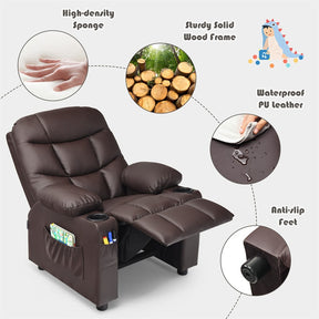 Kids Recliner Chair Adjustable Velvet Lounge Sofa with Cup Holders, 3 Pockets, Retractable Footrest, Toddler Furniture Sofa for Boys Girls Room