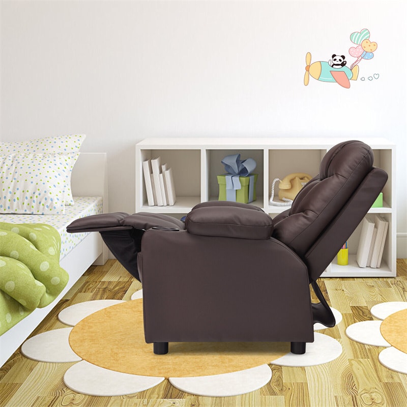 Kids Recliner Chair Adjustable Velvet Lounge Sofa with Cup Holders, 3 Pockets, Retractable Footrest, Toddler Furniture Sofa for Boys Girls Room