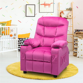 Kids Recliner Chair Adjustable Velvet Lounge Sofa with Cup Holders, 3 Pockets, Retractable Footrest, Toddler Furniture Sofa for Boys Girls Room