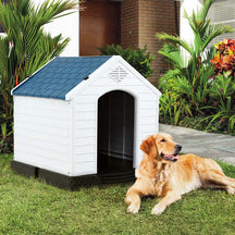 Waterproof Plastic Dog House with Elevated Floor & Air Vents for Small & Medium Dogs, Indoor Outdoor Dog Kennel Cat House Feeding Station
