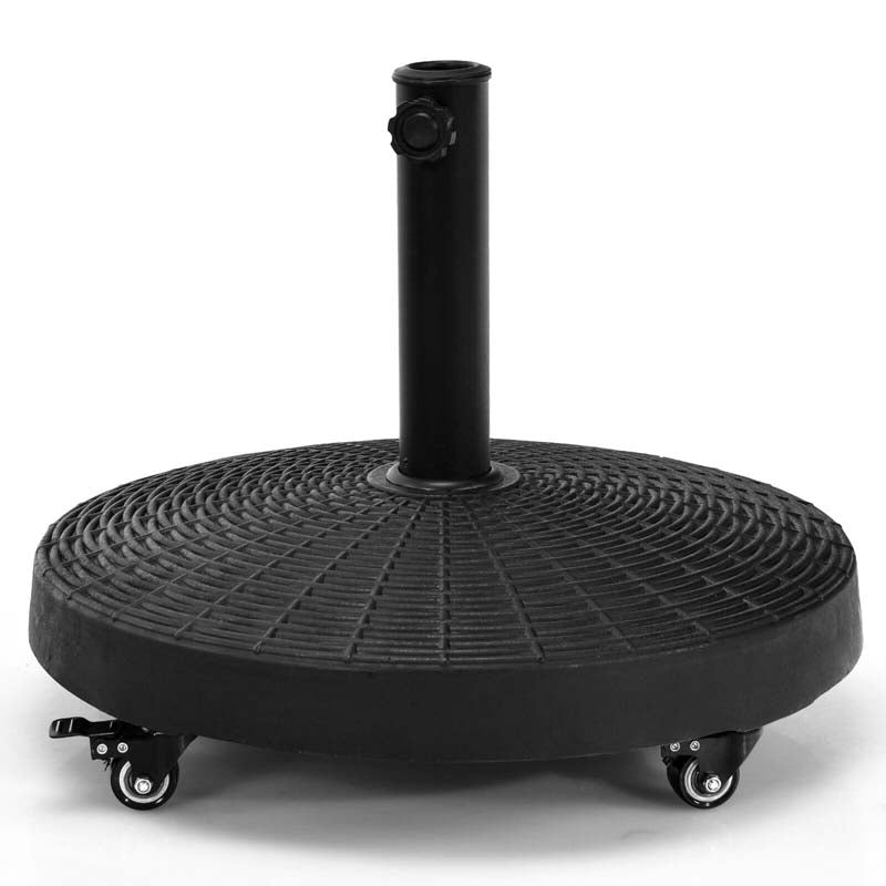 50 LBS Rattan Style Resin Patio Umbrella Base Stand with Lockable Wheels, 20.5" Heavy-Duty Round Outdoor Umbrella Holder