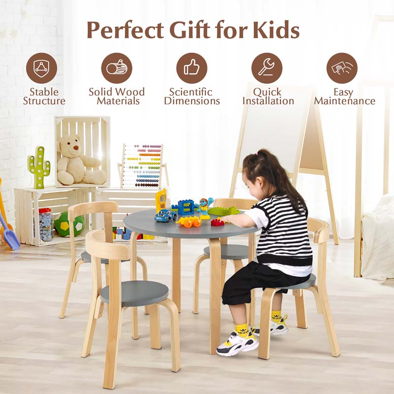 5-Piece Bentwood Kids Table & Chair Set, Toddler Activity Table with 4 Chairs, Toy Bricks, Classroom Playroom Daycare Furniture