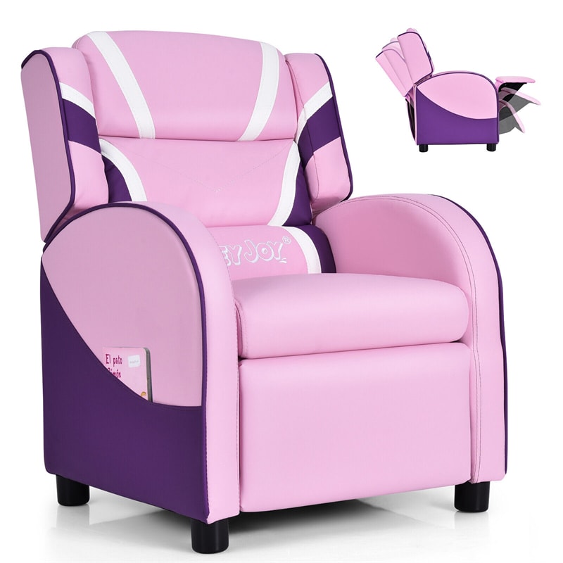 Kids Recliner Chair, Adjustable PU Leather Gaming Sofa with Footrest, Lumbar Support & Side Pockets, Ergonomic Children Lounge Armchair