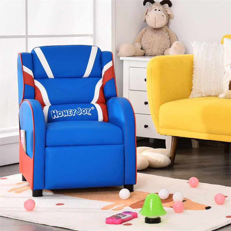 Kids Recliner Chair, Adjustable PU Leather Gaming Sofa with Footrest, Lumbar Support & Side Pockets, Ergonomic Children Lounge Armchair