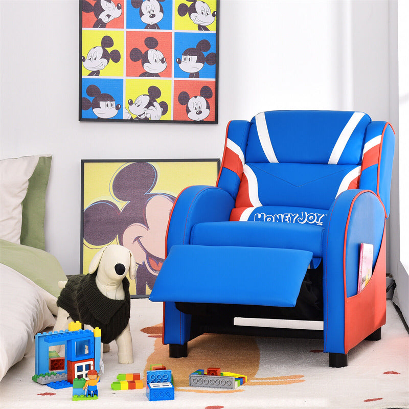 Kids Recliner Chair, Adjustable PU Leather Gaming Sofa with Footrest, Lumbar Support & Side Pockets, Ergonomic Children Lounge Armchair