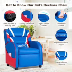 Kids Recliner Chair, Adjustable PU Leather Gaming Sofa with Footrest, Lumbar Support & Side Pockets, Ergonomic Children Lounge Armchair