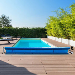 18 FT Solar Pool Cover Reel Set with Hand Crank & Wheels, Aluminum Solar Swimming Inground Cover Blanket Reel Roller