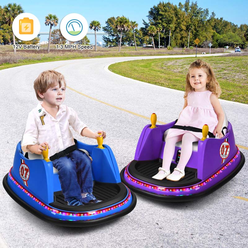 12V Toddler Bumping Car, Battery Powered Baby Ride on Bumper Car with Dual Joysticks, Flashing LED Light & 360 Degree Spin