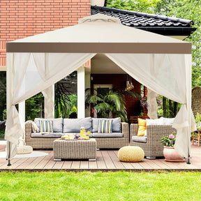 Canada Only - 10 x 10 FT Outdoor Patio Steel Gazebo with Netting & 2-Tier Vented Roof