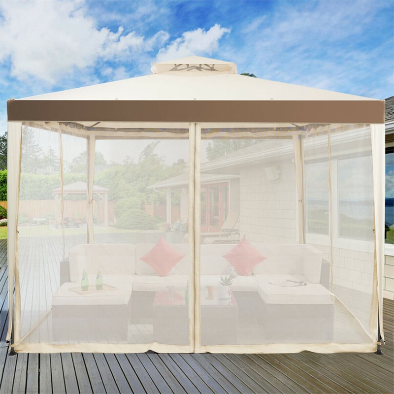 Canada Only - 10 x 10 FT Outdoor Patio Steel Gazebo with Netting & 2-Tier Vented Roof