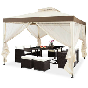 10 x 10 FT Patio Steel Gazebo with Netting, Vented Outdoor Canopy Gazebo Tent for House Party