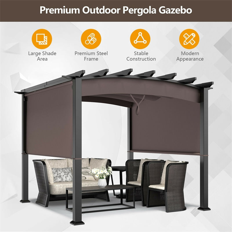 10 x 10 FT Patio Metal Pergola with Retractable Canopy Heavy-Duty Outdoor Pergola for Deck Backyard Garden