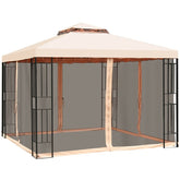 10' x 10' Steel Frame Patio Gazebo with Mosquito Netting, 2-Tier Vented Roof Outdoor Canopy Gazebo Tent for Backyard, Garden, Poolside