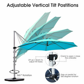 11 FT Patio Offset Cantilever Umbrella 360° Rotation Tilt with Cross Base & Crank Handle