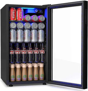 2-in-1 Mini Beverage Cooler Refrigerator Built-In & Freestanding 120 Cans Beer Drinks Wine Fridge with Glass Door