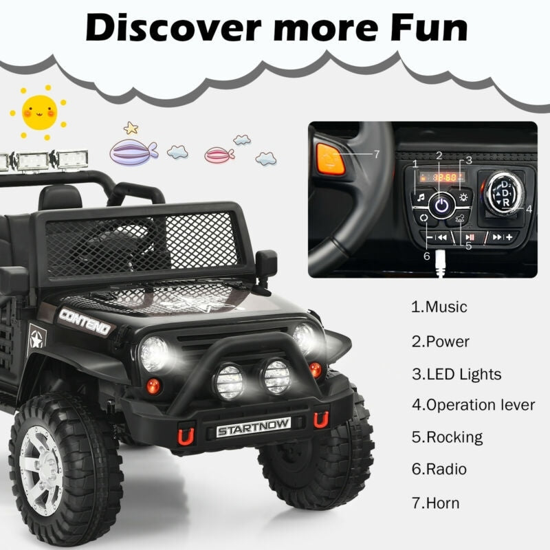 Kids Ride on Jeep Car 12V Battery Powered Electric Riding Toy Truck with Remote Control, Lights & Music