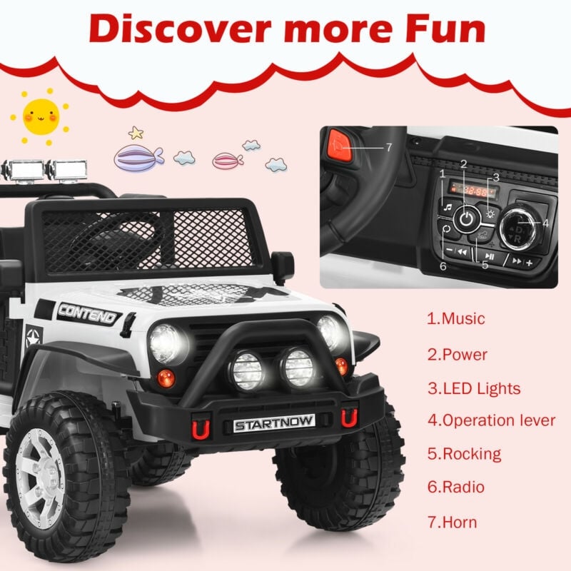 Interactive 12V Ride On Truck with Remote Control, LED Lights, and Mus