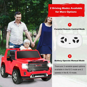 2-Seater GMC Licensed Kids Ride On Car 12V Battery Powered Electric Riding Toy Truck with Storage Box