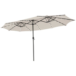 15 FT Large Outdoor Patio Table Umbrella with 48 Solar LED Lights & Crank, Double-Sided Metal Deck Pool Umbrella