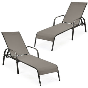 2 Pcs 5-Position Fabric Folding Outdoor Chaise Lounge Chairs, Lightweight Pool Chairs Patio Lawn Recliner Sun Lounger