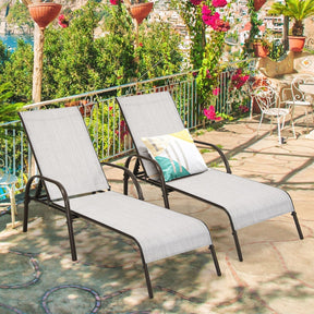 2 Pcs 5-Position Fabric Folding Outdoor Chaise Lounge Chairs, Lightweight Pool Chairs Patio Lawn Recliner Sun Lounger