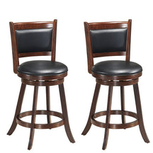 24" Wood Swivel Bar Stools Set of 2 with Back & PVC Leather Cushion Seat, Upholstered Counter Height Bar Chairs for Kitchen Dining Room