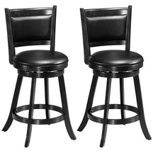 24" Wood Swivel Bar Stools Set of 2 with Back & PVC Leather Cushion Seat, Upholstered Counter Height Bar Chairs for Kitchen Dining Room