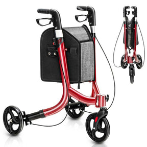 3-Wheel Folding Rollator Walker with Shopping Bag, Lightweight Aluminum Mobility Walking Aid