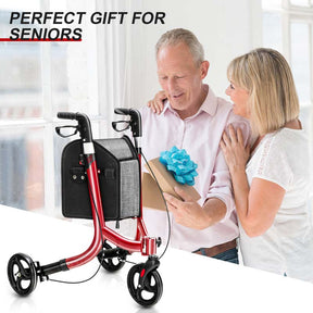 3-Wheel Folding Rollator Walker with Shopping Bag, Lightweight Aluminum Mobility Walking Aid