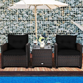 Canada Only - 3 Pcs Rattan Patio Conversation Sofa Set with Cushions