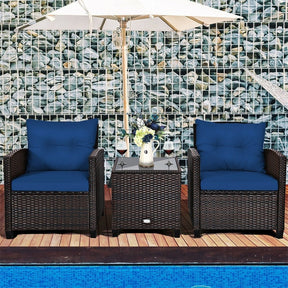 3 Pcs Rattan Patio Conversation Set Outdoor Wicker Sofa Set with Washable Cushions & Coffee Table