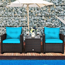 Canada Only - 3 Pcs Rattan Patio Conversation Sofa Set with Cushions