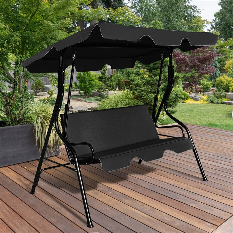 3-Person Cushioned Metal Outdoor Patio Porch Swing Chair Bench Glider with Adjustable Awing Canopy