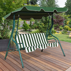 3-Person Cushioned Metal Outdoor Patio Porch Swing Chair Bench Glider with Adjustable Awing Canopy