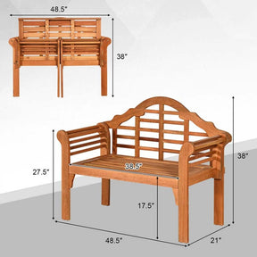 4 FT Folding Outdoor Bench for Park Garden, 2-Person Eucalyptus Wood Bench Loveseat Chair