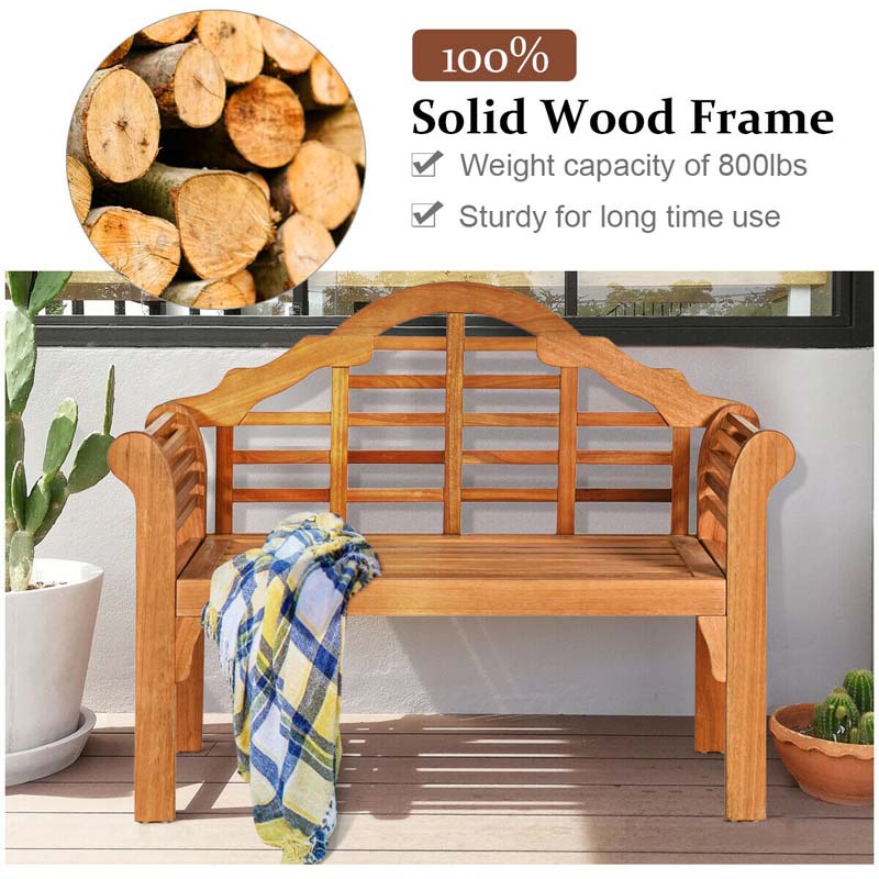 4 FT Folding Outdoor Bench for Park Garden, 2-Person Eucalyptus Wood Bench Loveseat Chair