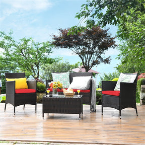4 Pcs Rattan Wicker Patio Conversation Sets with Loveseat, Single Sofas, Coffe Table, Outdoor Bistro Set