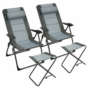 2-Pack Patio Folding Dining Chairs with Ottoman, Headrest, Mesh Bag, 7-Position Outdoor Portable Recliner Lawn Lounge Chair