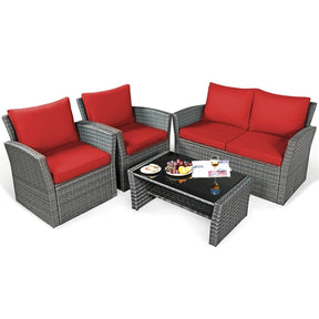 Canada Only - 4 Pcs Rattan Cushioned Patio Sofa Set Table with Storage Shelf