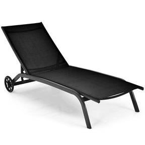 Quick-Drying Outdoor Chaise Lounge Chair with Wheels, 6-Position Patio Beach Pool Lounge Chair Lawn Sun Lounger