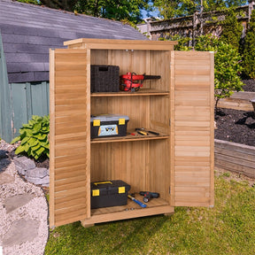 63" Wooden Outdoor Storage Shed Garden Tool Cabinet Waterproof Portable Shed with Latch Detachable Shelves