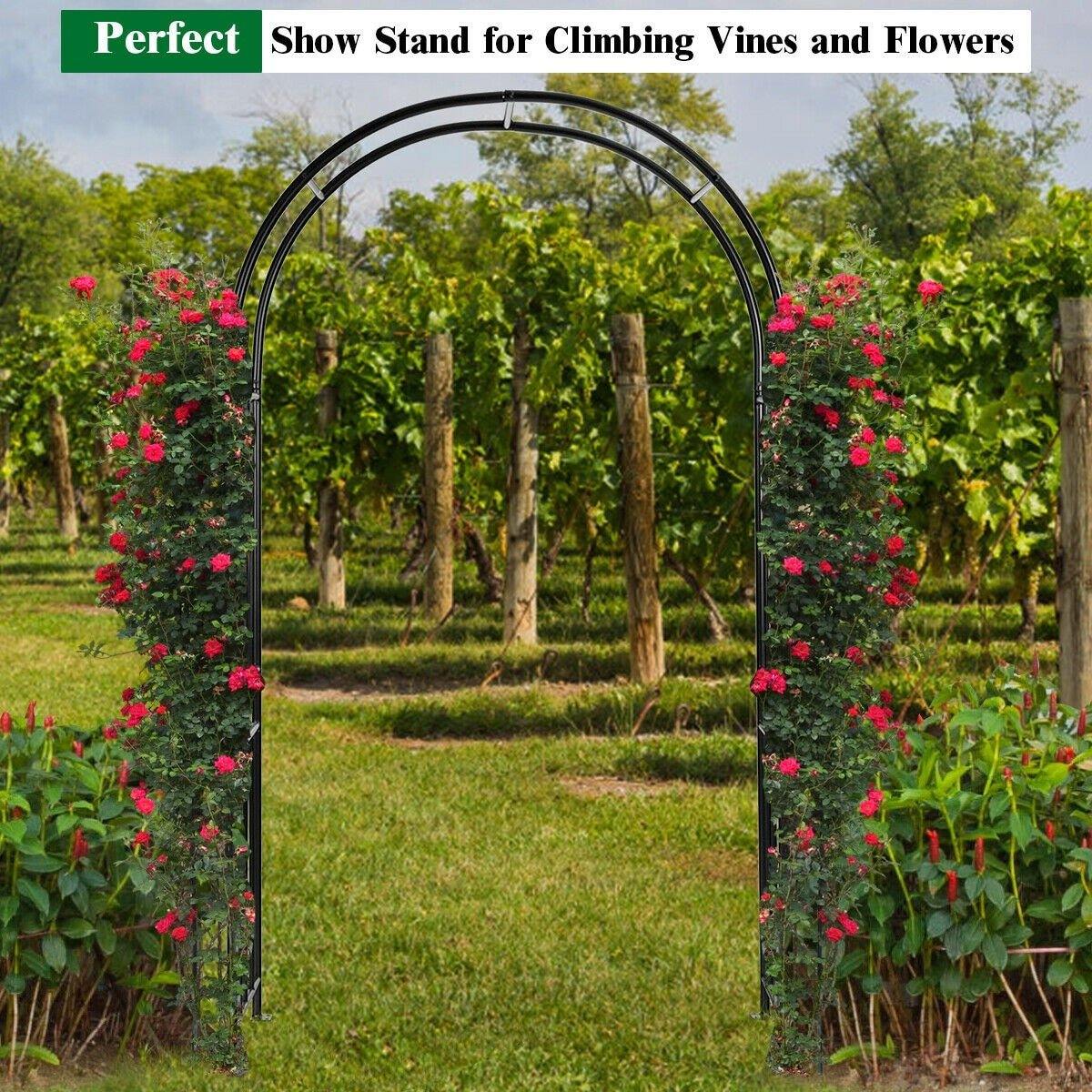 7.2 FT Metal Garden Arch Trellis with Stakes, Outdoor Decorative Pergola Arbor for Wedding Bridal Party